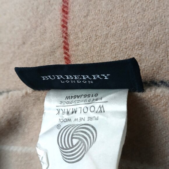 Burberry Luxury Vintage Tan Blue Red Window Pane Plaid Wool Scarf - Picture 6 of 6